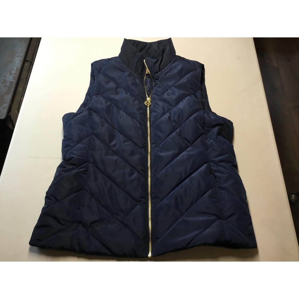 Michael Kors Sz Women's Medium Navy Blue Quilted Vest W/ Gold Hardware